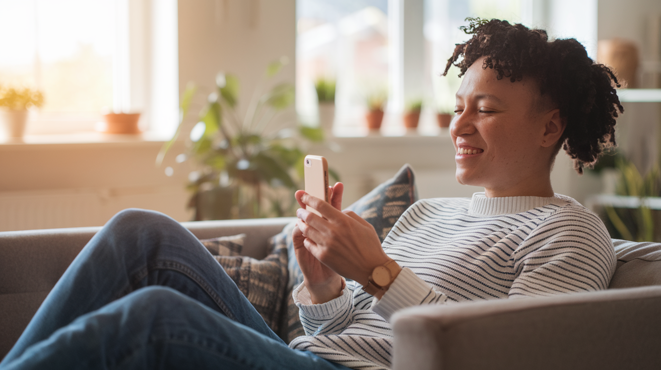 Person having online therapy session on iPhone with caring therapist